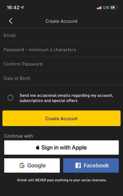 Grindr sign up